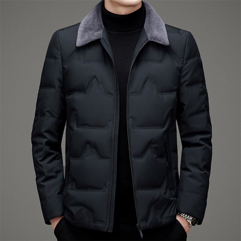 白鸭绒可脱卸毛领羽绒服男冬季中年男士翻领冬装外套ZL1F17-P230,男装羽绒服,电商B212（原钱塘6029）