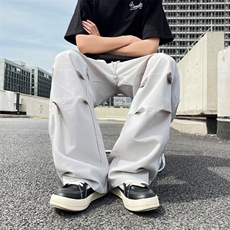 工装褶皱冰丝凉感伞兵裤男生潮ins宽松设计感阔腿弯刀速干休闲裤，男装工装外套，星座1210-1