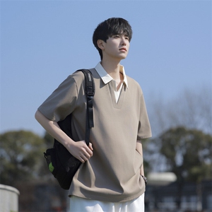 大码公版拼色翻领POLO衫男休闲图片