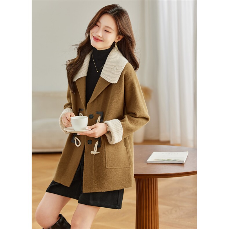 2024现货新款仿水貂毛呢子大衣小香风外套中长款款小个子开衫外套，女装毛呢外套，然然