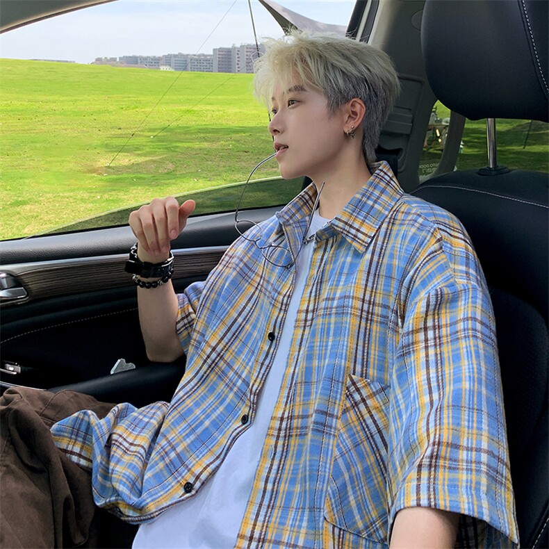 格子衬衫抖音直播现货短情侣款格子衬衣DS-C323-1-CS808-P28，男装衬衫，电商C323-1