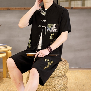 潮风套装男新中式短袖衬衫时尚休闲短裤两件套L1878-P58图片