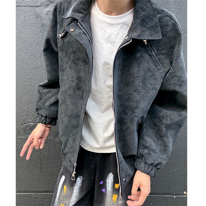美式复古脏脏皮衣外套男春秋季cleanfit翻领夹克25XJ55257特批70,男装夹克,电商A042