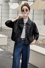 2025春秋新款韩版宽松休闲百搭皮衣外套女短款小个子机车服夹克潮，女装皮衣，潮流依族