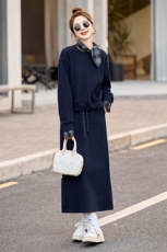 韩版假两件运动风卫衣套装女2025春秋时尚休闲洋气显瘦长裙两件套，女装套装/套裙，姿衣坊