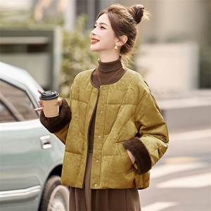 新中式g风提花羽绒服女2025冬季新款时尚拼接白鸭绒短款外套图片