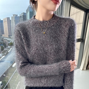 重磅加厚花纱圆领针织打底衫女2025新款长袖保暖显瘦上衣貂绒衫韩图片
