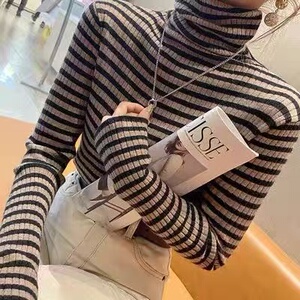 2025年秋季常规款通勤单件长袖条纹半高领打底衫图片
