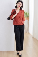 贵夫人妈妈成套搭配套装女2024新款夏高端香云纱阔腿裤两件套减龄，女装套装/套裙，江南女神