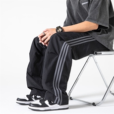 卡其色侧条纹冰丝速干降落伞兵裤子男夏薄款尼龙hiphop机能冲锋裤，男装休闲裤，星座914-3