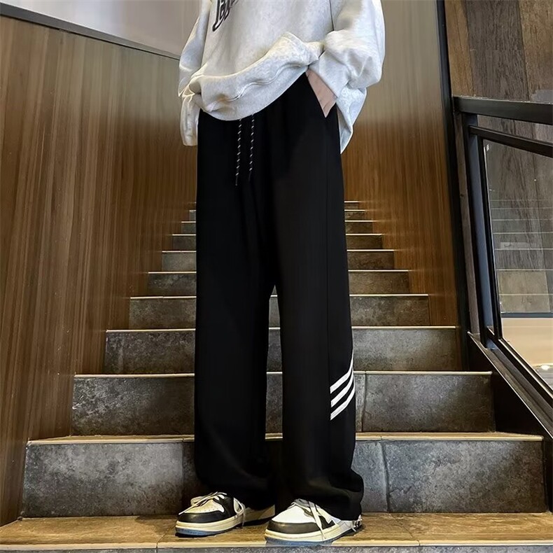 卫裤男秋冬款美式直筒宽松高街运动休闲条纹长裤K1335-p30加绒40,男装休闲裤,星座1008-2