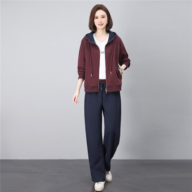 长期有大货卫衣开衫外套女2026春秋宽松拉链连帽气质上衣弯刀裤，女装套装/套裙，璐依舞