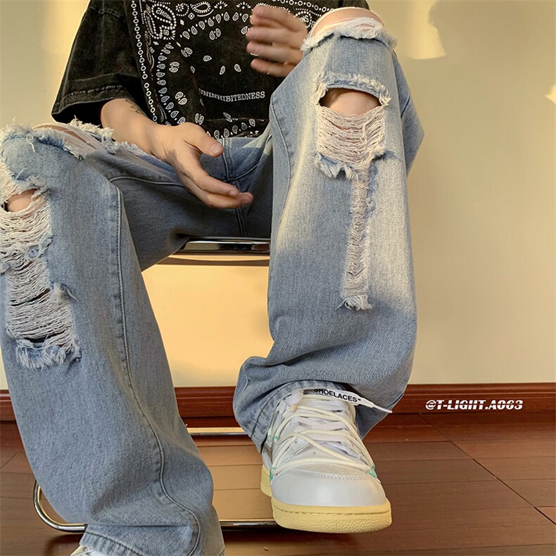 2026夏季美式高街破洞直筒牛仔裤货号K688P55,男装牛仔裤,电商A063