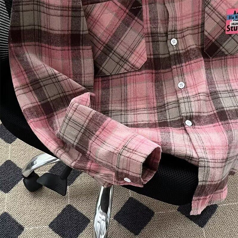 复古港味格子衬衫外套新款宽松慵懒风长袖开衫衬衣,男装衬衫,星座1013