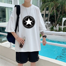 YT26008-P30亚麻短袖t恤男大码五分袖男宽松七分袖港风模特，男装T恤，电商A040