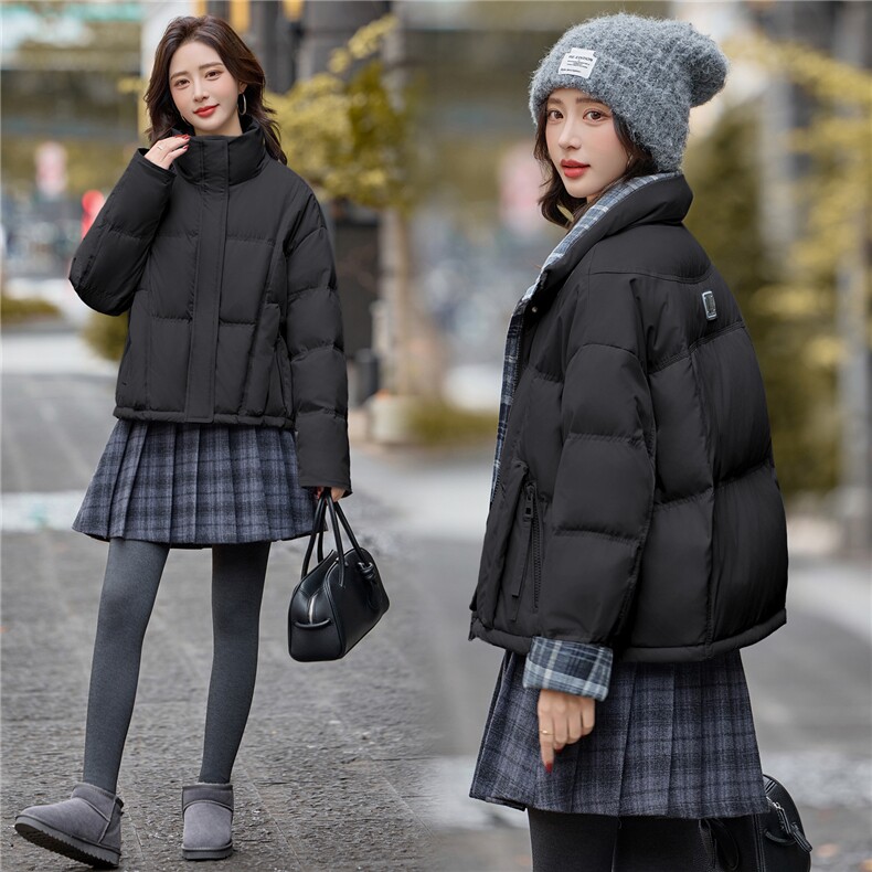 bao款现货2025冬装新款简约时尚格纹拼接立领羽绒服小个子外套,女装羽绒服,难舍钰依