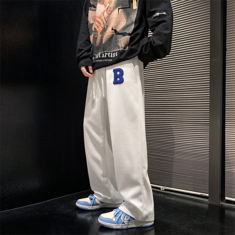 L华夫格宽松hiphop裤子直筒运动裤高街白色卫裤潮ins男 K2617-P28图片