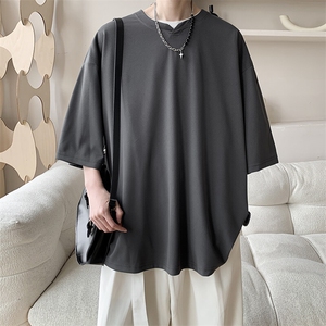 8XL-M冰丝凉感短袖T恤夏季大码V领垂感五分半袖体恤衫DX1206/P35图片