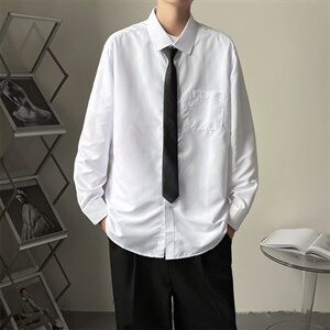 送领带长袖衬衫男情侣宽松衬衣潮流韩版学院风痞帅上衣c021-p30，男装衬衫，星座1008-1