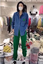 春季新款洋气绿色爱心英文字母牛仔衬，其它，L·H·X