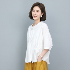 时尚拼接短袖衬衫女夏季新款宽松显瘦百搭上衣气质简约休闲衬衣，女装衬衫，叶笙衣