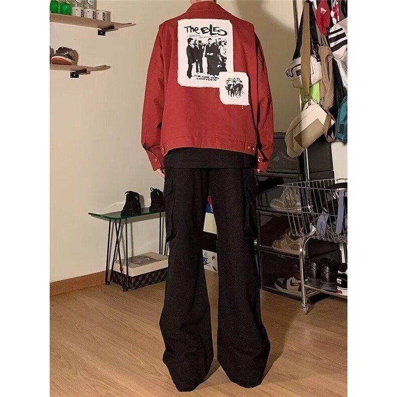 早秋款翻领夹克男复古宽松休闲设计感贴布底特律外套GAA300P87,男装夹克,星座1013-5