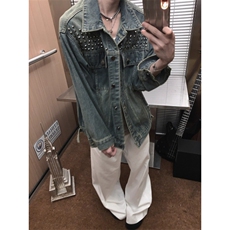GC0592-P70秋冬牛仔外套男女宽松百搭重工铆钉做旧慵懒休闲夹克，男装工装外套，电商C233