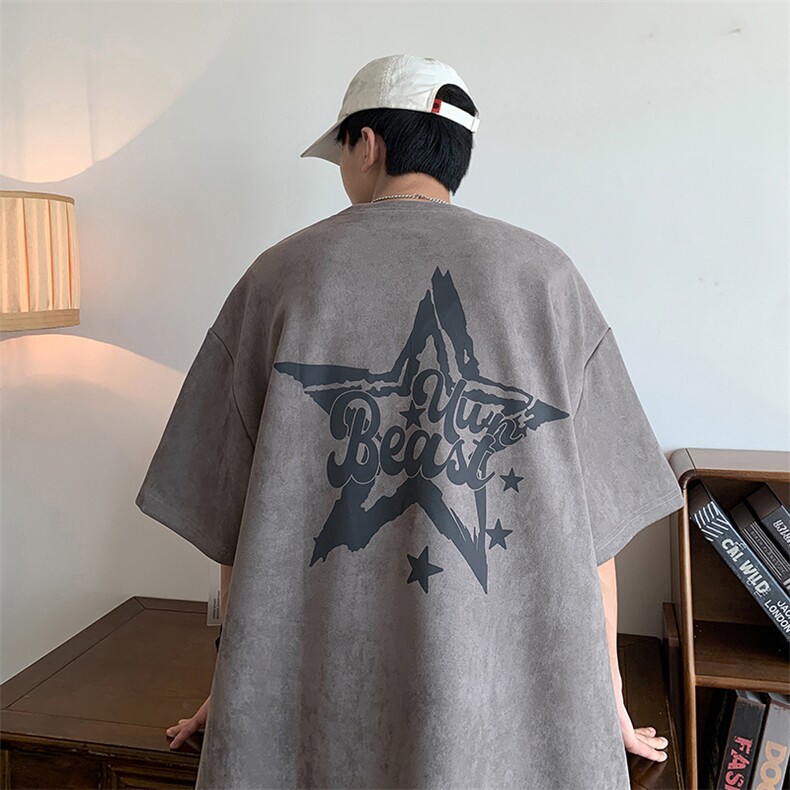 烧花麂皮绒T恤XY5516-TP20控价38港风宽松短袖T恤休闲半袖上衣,男装T恤,电商A102-1