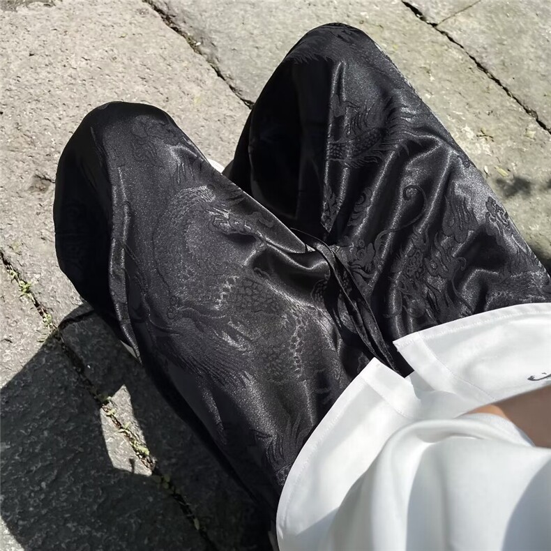 风夏男裤冰丝龙刺绣丝滑唐装直筒长裤h9540P40,男装民族服装,星座1013-1