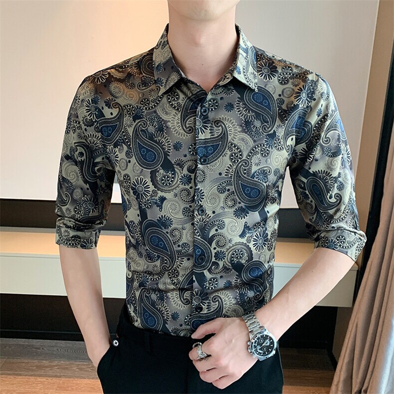 CS991-P48夏季时尚男士衬衣七分袖碎花衬衣中袖衬衫,男装衬衫,星座507A（原星座306B-2）