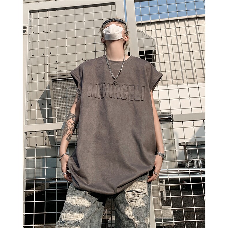 BX168-特批25控39麂皮绒夏季美式高街钢印男士背心T恤无袖,男装背心/马甲,电商A058-1（原电商C417）