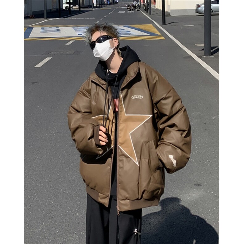 冬季美式街头潮牌PU皮棉衣男2024新款保暖休闲百搭棉袄W8010-P95,男装棉衣,星座512-4