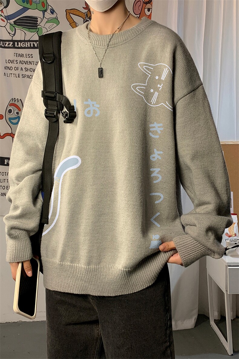 1港风圆领套头中性潮流大码M-5XL印花针织毛衣男7964P55加绒P70,男装针织衫/毛衣,星座226-2