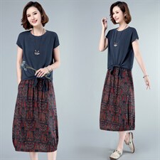 2022年夏季新款短袖连衣裙女中长款韩版休闲套装女气质两件套装裙，女装套装/套裙，简韵佳