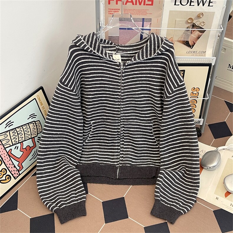 秋冬季新款条纹连帽开衫毛衣潮流加厚保暖针织衫外套，男装针织衫/毛衣，星座410-6（原星座1304-1）