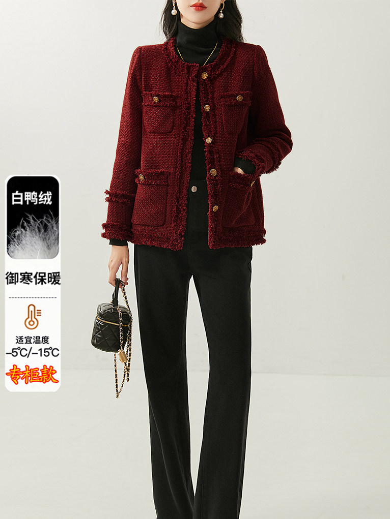 小香风外套女2025冬季新款白鸭绒洋气显瘦手工拉须毛边羽绒服外套,女装羽绒服,纪茹