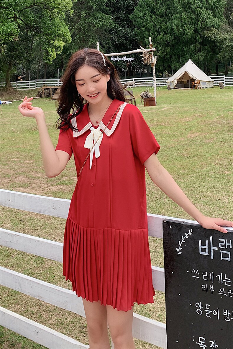 现货2021夏季新款娃娃领蝴蝶结连衣裙浙宝292A货号W006,女装连衣裙,时倾STUDIO