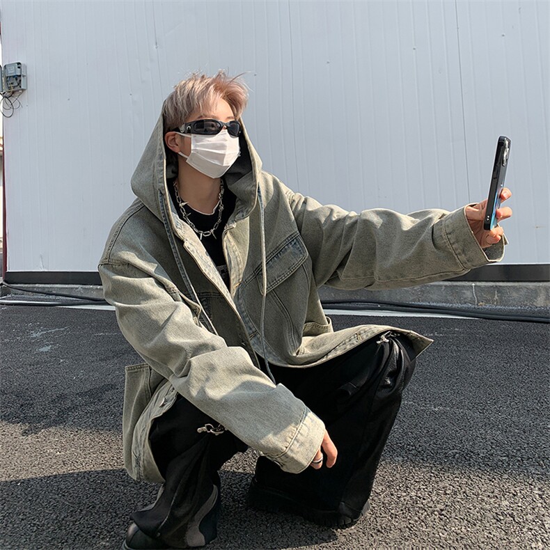 韩版潮牌ins风宽松设计学生外套痞帅夹克衫牛仔上衣HY482P95控139,男装夹克,电商A102B