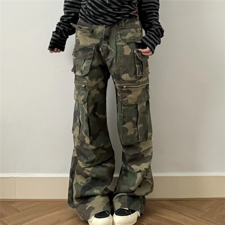 美式高街迷彩多口袋设计直筒微喇牛仔裤男女百搭长裤潮MK161P85,男装牛仔裤,星座1013-5