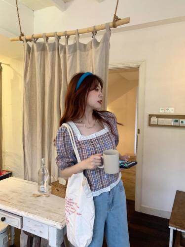 现货夏季新款复古格子上衣，女装，dznkb