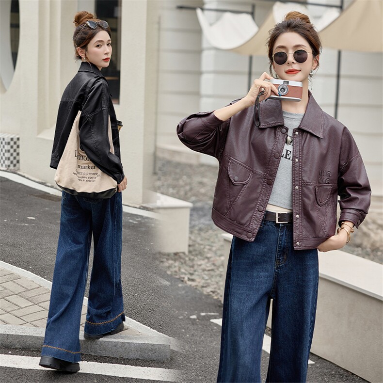 2025春秋新款韩版宽松休闲百搭皮衣外套女短款小个子机车服夹克潮，女装皮衣，潮流依族