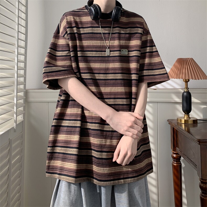 C329-P352024新款撞色休闲半袖上衣夏季圆领条纹针织衫男现货,男装针织衫/毛衣,星座512-6