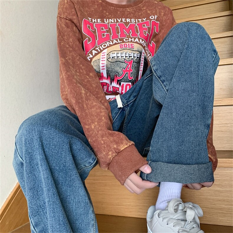 复古牛仔裤男生穿搭裤子宽松直筒高街潮牌痞帅长裤A080-9291-P35图片