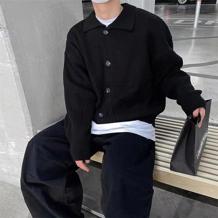 条纹翻领开衫毛衣男士秋款韩版宽松设计感小众针织衫上衣M2347,男装针织衫/毛衣,星座1116A（原606A-3）