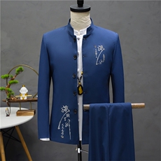 秋季中山装西服套装男士唐装两件套风外套A334-TZ810-P130，男装民族服装，电商B339(原A334）