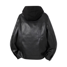 高端商务假两件皮衣羽绒服男士连帽秋冬加厚保暖黑色皮夹克，男装夹克，星座914