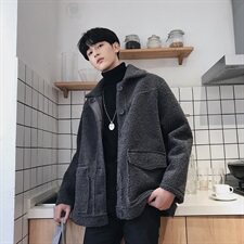 19秋冬韩版羊羔毛宽松外套短款鹿皮绒纯色加厚上衣mj227-p135，男装夹克，电商B288