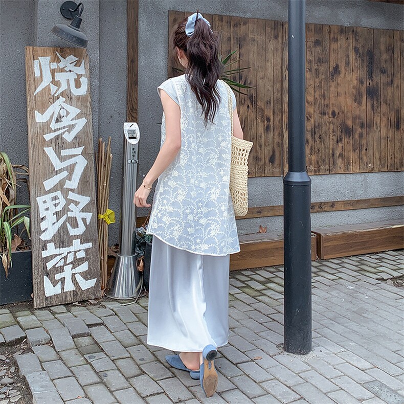 法式蕾丝绣花背心套装裙女2025夏季新款甜美减龄T恤半身裙三件套,女装套装/套裙,浙宝305