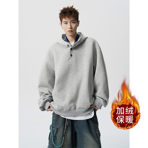 港风冬款男加绒加厚连帽卫衣保暖休闲夹克外套WY0051 P50加绒P55图片