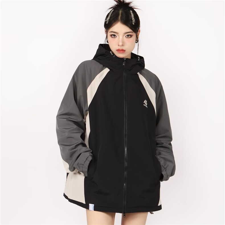 美式复古拼色冲锋衣女春秋季防水宽松休闲运动棒球服外套2024,男装夹克,星座218-1（原230）